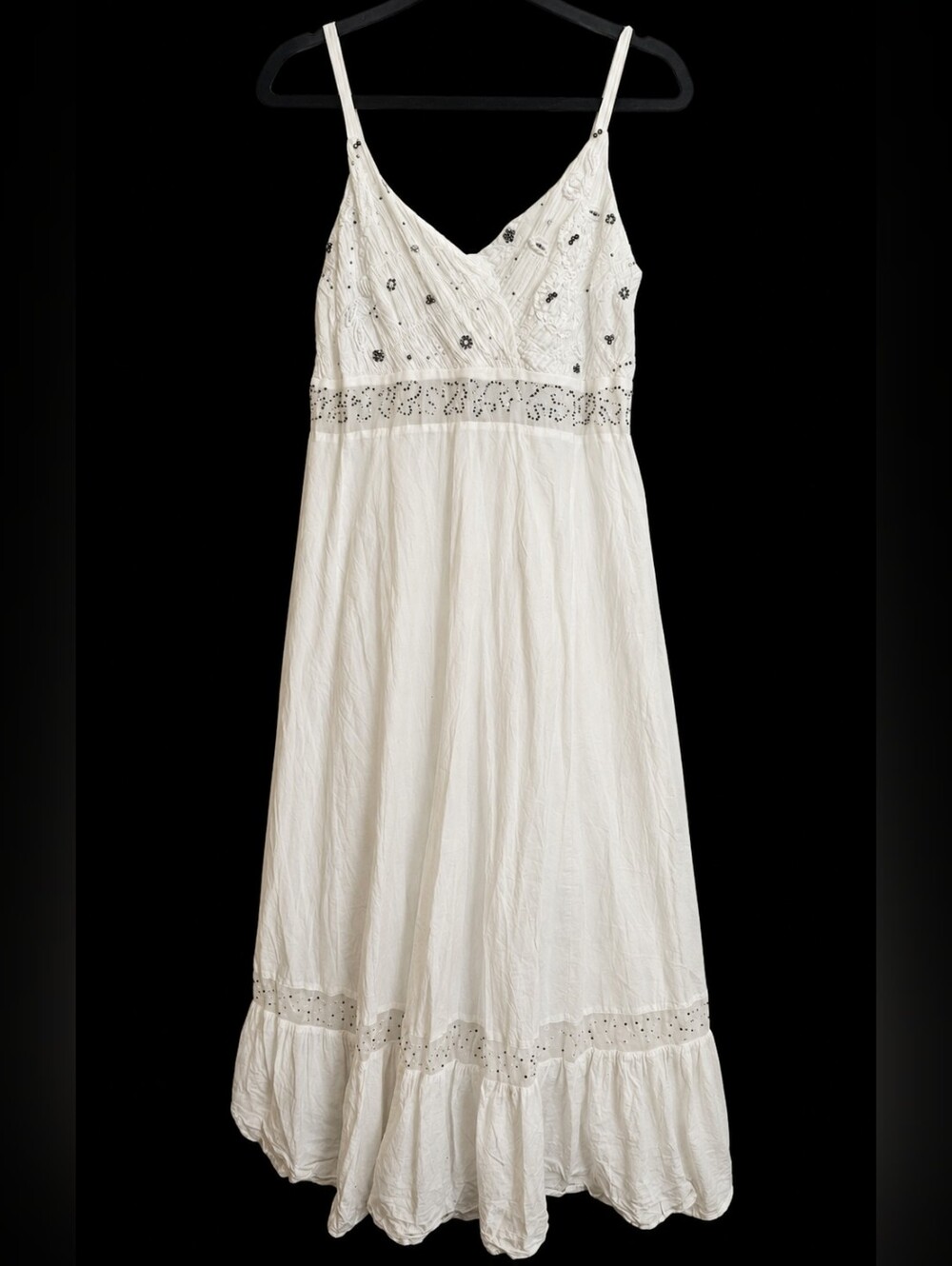 Women's White Eyelet Maxi Dress with Spaghetti Straps